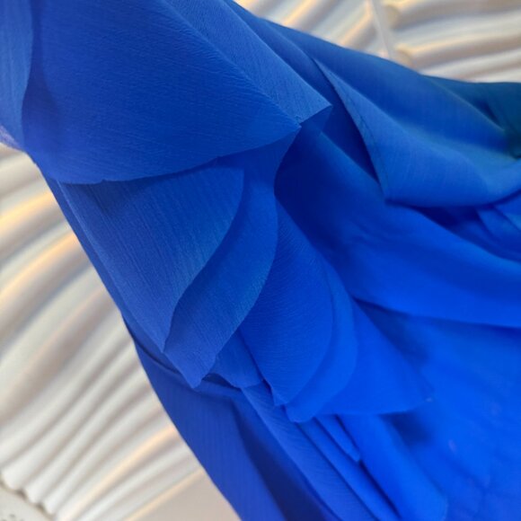 Alice + Olivia Holly Low Neck Asymmetric Ruffle Maxi Dress in Blue - Picture 6 of 6